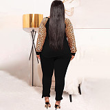 Leopard Print Patchwork Long Sleeve T-shirt Pants Set OSS-21279