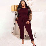 Leopard Print Patchwork Long Sleeve T-shirt Pants Set OSS-21279