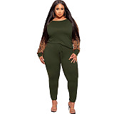 Leopard Print Patchwork Long Sleeve T-shirt Pants Set OSS-21279