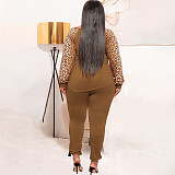 Leopard Print Patchwork Long Sleeve T-shirt Pants Set OSS-21279