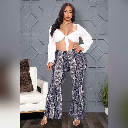 Boho Paisley Printed Plus Size Flare Pants ASL-7052