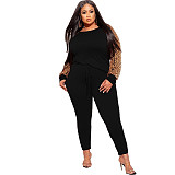 Leopard Print Patchwork Long Sleeve T-shirt Pants Set OSS-21279