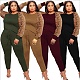 Leopard Print Patchwork Long Sleeve T-shirt Pants Set OSS-21279