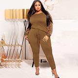 Leopard Print Patchwork Long Sleeve T-shirt Pants Set OSS-21279