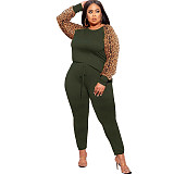 Leopard Print Patchwork Long Sleeve T-shirt Pants Set OSS-21279