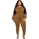Leopard Print Patchwork Long Sleeve T-shirt Pants Set OSS-21279