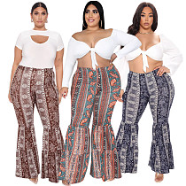 Boho Paisley Printed Plus Size Flare Pants ASL-7052