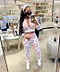 Smiley Face Print Long Sleeve Zip Crop Top Pants Set HMS-5502