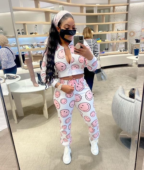 Smiley Face Print Long Sleeve Zip Crop Top Pants Set HMS-5502