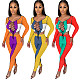 Knit Rib Color Patchwork Crop Tops Pants Set NIK-262