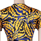 Pattern Printing Deep-V Short Sleeve Midi Dress FSX-296