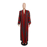 Printed Long Sleeve Open Front Long Cardigan Tops DY-6943