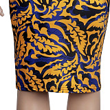Pattern Printing Deep-V Short Sleeve Midi Dress FSX-296
