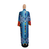 Printed Long Sleeve Open Front Long Cardigan Tops DY-6943