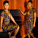 Pattern Printing Deep-V Short Sleeve Midi Dress FSX-296