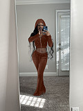 XS Velvet Zip Hooded Crop Top Pants Suit FSL-172