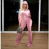 XS Velvet Zip Hooded Crop Top Pants Suit FSL-172
