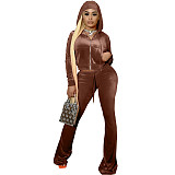 XS Velvet Zip Hooded Crop Top Pants Suit FSL-172