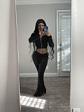 XS Velvet Zip Hooded Crop Top Pants Suit FSL-172