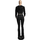XS Velvet Zip Hooded Crop Top Pants Suit FSL-172