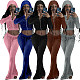 XS Velvet Zip Hooded Crop Top Pants Suit FSL-172