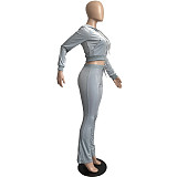 XS Velvet Zip Hooded Crop Top Pants Suit FSL-172