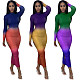 Gradient Print Long Sleeve Hollow Out Maxi Dress ZAND-31162