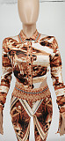 Oil Painting Button Long Sleeve Crop Top Slim Pants Set WSY-5903