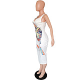 Abstract Print Sleeveless V Neck Skinny Dress HMS-5338