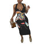 Abstract Print Sleeveless V Neck Skinny Dress HMS-5338