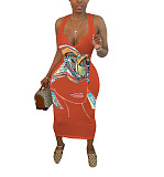 Abstract Print Sleeveless V Neck Skinny Dress HMS-5338
