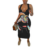 Abstract Print Sleeveless V Neck Skinny Dress HMS-5338