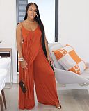 Irregular Spaghetti Strap Long Tops Wide Leg Pants Set OSM-7003