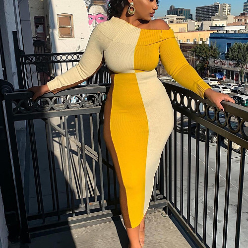 High Waist Long Sleeve Knitted Bodycon Dress BN-9297