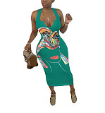Abstract Print Sleeveless V Neck Skinny Dress HMS-5338