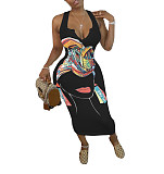 Abstract Print Sleeveless V Neck Skinny Dress HMS-5338