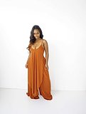 Irregular Spaghetti Strap Long Tops Wide Leg Pants Set OSM-7003