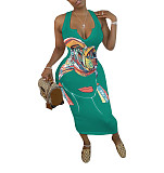 Abstract Print Sleeveless V Neck Skinny Dress HMS-5338