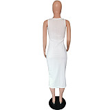 Abstract Print Sleeveless V Neck Skinny Dress HMS-5338