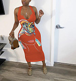 Abstract Print Sleeveless V Neck Skinny Dress HMS-5338