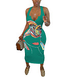 Abstract Print Sleeveless V Neck Skinny Dress HMS-5338
