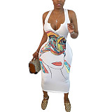 Abstract Print Sleeveless V Neck Skinny Dress HMS-5338