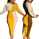 High Waist Long Sleeve Knitted Bodycon Dress BN-9297
