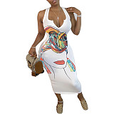 Abstract Print Sleeveless V Neck Skinny Dress HMS-5338