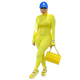 Letter Embroidery Long Sleeve Zipper Bodycon Jumpsuit OD-8456