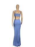 Solid Color Hollow Out Sleeveless Floor-lenth Dress CHY-1315