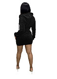 Velvet Hooded Jacket Crop Tops Pockets Skirt Set WSM-5278
