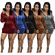 Velvet Hooded Jacket Crop Tops Pockets Skirt Set WSM-5278