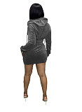 Velvet Hooded Jacket Crop Tops Pockets Skirt Set WSM-5278