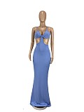Solid Color Hollow Out Sleeveless Floor-lenth Dress CHY-1315